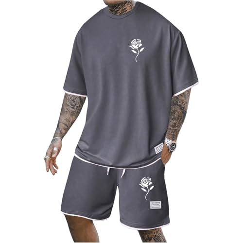 Gienslru Herren Trainingsanzug Sommer Jogginganzug Set 2 Piece Freizeit Bequeme Sportanzug Modische Drucke Tracksuit Hawaii Outfit Strand T-Shirt + Kurze Hose Baggy Männer Freizeitanzug von Gienslru