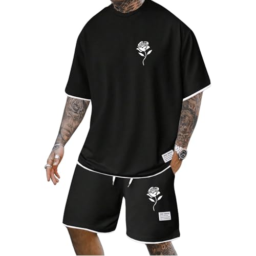 Gienslru Herren Trainingsanzug Sommer Jogginganzug Set 2 Piece Freizeit Bequeme Sportanzug Modische Drucke Tracksuit Hawaii Outfit Strand T-Shirt + Kurze Hose Baggy Männer Freizeitanzug von Gienslru