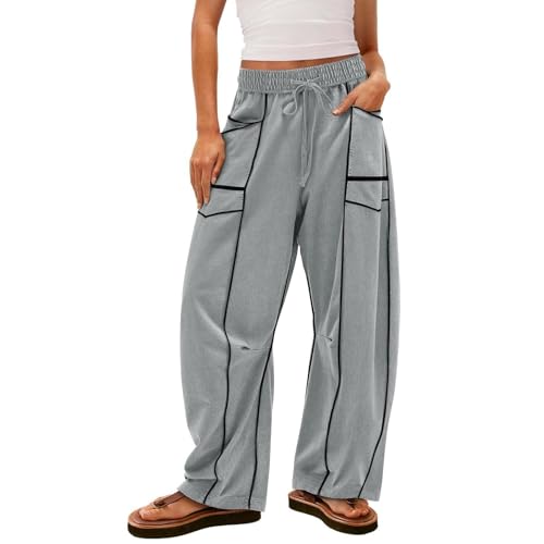 Gienslru Jogginghose Baggy Damen Cargohose Baumwolle Stretch Gerade Sporthose Lang Chino Hose Freizeithose Outdoor Hosen Bequeme Sweathose Damenhosen Wanderhose Y2K Joggpants mit Taschen Yogahose von Gienslru
