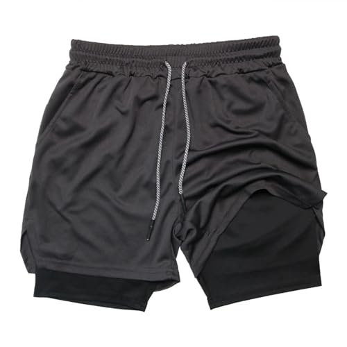 Gienslru Jogginghose Herren Badehose Kompression Kurz Hosen 2 in 1 Shorts Cargo Sporthose mit Handytasche Unisex Laufhose Gym Schwimmhose Badeshorts Verstellbarem Tunnelzug von Gienslru