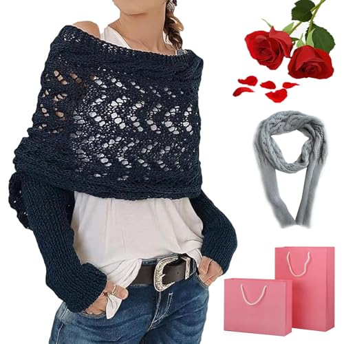 Gienslru Knitted Cable Wrap, Shrugs for Women, Knitted Wrap, Scarf with Sleeves for Women, Knit Scarf with Sleeves (D) von Gienslru