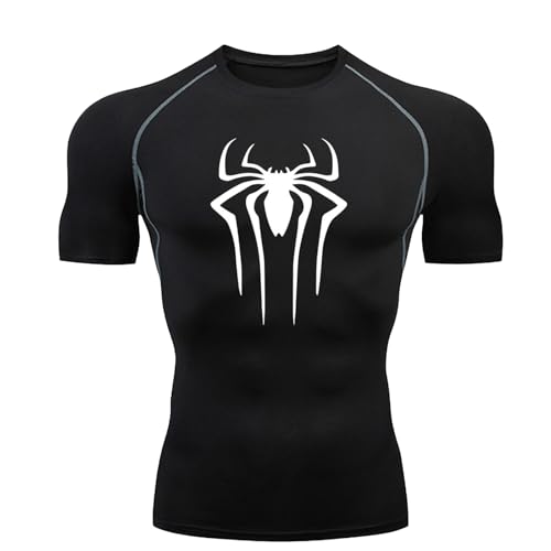 Gienslru Kompressionsshirt Herren Spider Print Schnell Trocknendes Gym Lauftrikot Atmungsaktiv Kurzarm für Junge Frühling Sommer Bodybuilding Modisch Workout Sportbekleidung von Gienslru