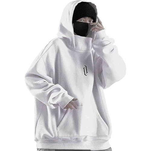 Gienslru Ninja Hoodie Herren mit Kapuze Y2k Neckline Hoody Techwear Techwear Japan Harajuku Style Fleece Rollkragenpullover Sweatshirt Oversize Gefüttert Dicker Hip Hop Kapuzenpullover Retro-Straße von Gienslru