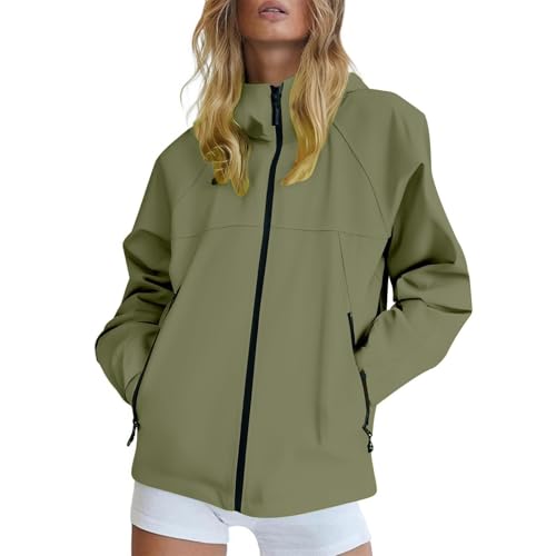 Gienslru Regenjacke Damen Leicht Jacke Softshelljacke Wasserdicht Atmungsaktiv Übergangsjacke Regenmantel Funktionsjacke mit Kapuze Trenchcoat Outdoor Jacken Windbreaker Regenponcho Rain Jacket von Gienslru
