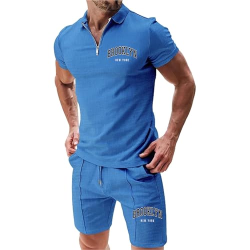 Gienslru Trainingsanzug Herren Jogginganzug Sommer Kurzarm Sportanzug Freizeitanzug 2 Teiler Kurze Hosen + T Shirt Casual Retro Outfit Tracksuit Sport Klassiker Set Männer Hausanzug von Gienslru
