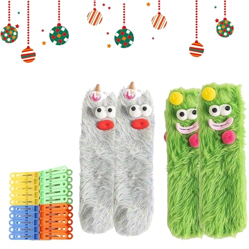 Gienslru Warm Cozy Fluffy Cartoon Monster Socks, Cute Cartoon Plush Monster Sock, Funny Fuzzy Socks For Women (A+B) von Gienslru