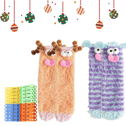 Gienslru Warm Cozy Fluffy Cartoon Monster Socks, Cute Cartoon Plush Monster Sock, Funny Fuzzy Socks For Women (C+D) von Gienslru