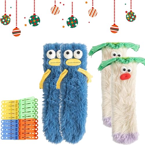 Gienslru Warm Cozy Fluffy Cartoon Monster Socks, Cute Cartoon Plush Monster Sock, Funny Fuzzy Socks For Women (E+F) von Gienslru