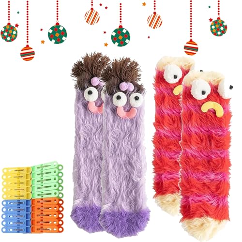 Gienslru Warm Cozy Fluffy Cartoon Monster Socks, Cute Cartoon Plush Monster Sock, Funny Fuzzy Socks For Women (G+H) von Gienslru