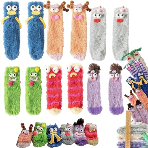 Gienslru Winerpart Socks, Coral Velvet Three-Dimensional Quirky Socks, Ugly Cute Plush Socks, Warm Cozy Fluffy Cartoon Socks (6pcs-P, Baby, 0 Monate, Alter, EU Schuhgrößensystem, Breit) von Gienslru