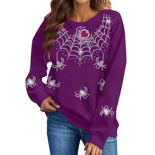 Halloween Pullover Damen Geist Süße Sweatshirts ohne Kapuze Sweater Rundhals Langarmpullover Leicht Festival Oberteil Party Casual Sweatshirt Tops Y2k Hoodies Pulli Herbst Kostüm Streetwear von Gienslru
