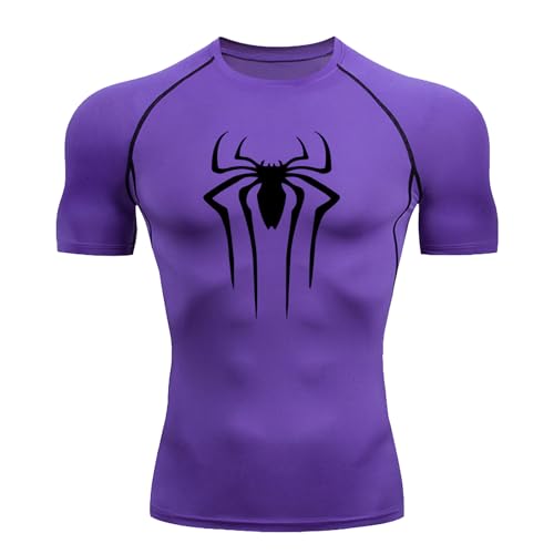 Herren Spider Print Kompressionsshirt, schnell trocknendes T-Shirt, Gym Lauftrikot, atmungsaktiv Kurzarm, Frühling, Sommer Bodybuilding-T-Shirts für Herren, Top, modisch, Workout von Gienslru