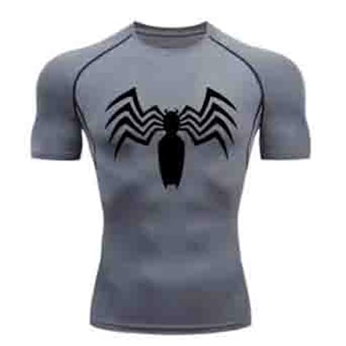 Herren Spider Print Kompressionsshirt, schnell trocknendes T-Shirt, Gym Lauftrikot, atmungsaktiv Kurzarm, Frühling, Sommer Bodybuilding-T-Shirts für Herren, Top, modisch, Workout von Gienslru
