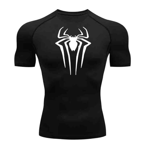Herren Spider Print Kompressionsshirt, schnell trocknendes T-Shirt, Gym Lauftrikot, atmungsaktiv Kurzarm, Frühling, Sommer Bodybuilding-T-Shirts für Herren, Top, modisch, Workout von Gienslru
