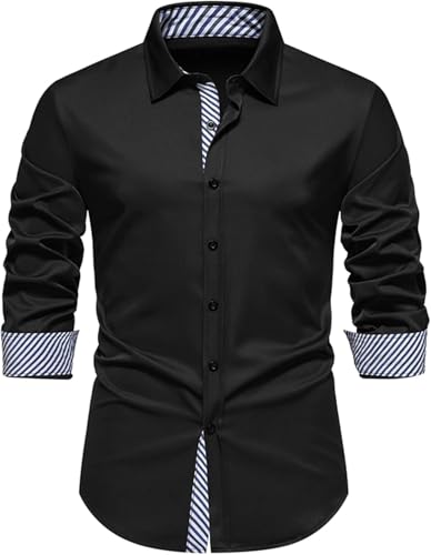 Langarm Shirt Herren Weiss Regular Fit Stehkragen Freizeithemd Einfarbig Businesshemd Stretch Herrenhemden für Männer Leinenhemd Baumwolle Freizeithemd Button Down Hemd Oberteile Männer Outfit von Gienslru