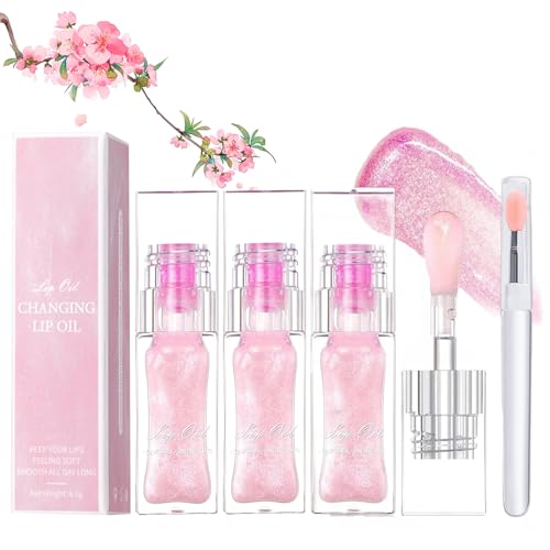 Magic Color Changing Lip Oil, Conversion Lip Stain, Conversion Lip Oil, Hydrating Lip Glow Oil, Clear to Pink Plumping Lip Oil (3PCS) von Gienslru