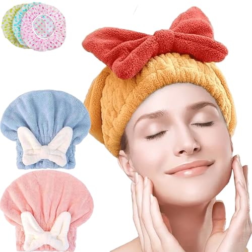 New Super Absorbent Hair Towel Wrap for Wet Hair, Microfiber Hair Drying Towels Head Wrap with Bow-Knot Shower Cap Hair Turban Hairwrap Bath Cap for Curly Long & Wet Hair Gift for Women (2pcs-E) von Gienslru