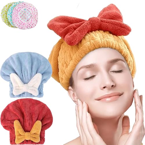 New Super Absorbent Hair Towel Wrap for Wet Hair, Microfiber Hair Drying Towels Head Wrap with Bow-Knot Shower Cap Hair Turban Hairwrap Bath Cap for Curly Long & Wet Hair Gift for Women (2pcs-F) von Gienslru