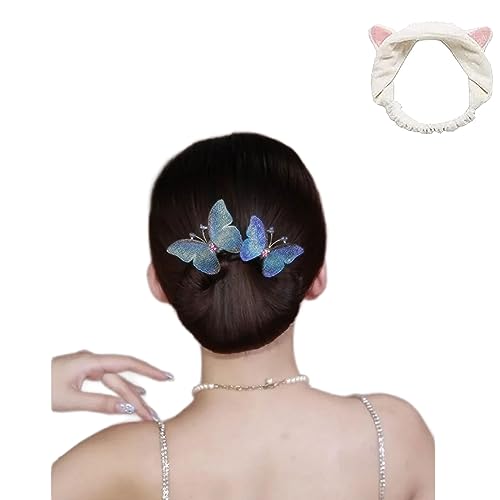 Rhinestone Flower Hair Clip, Ins Style Elegant Lazy Hair Curler, Rhinestone Hair Claw Clips, Rhinestone Hair Clips for Women (Blue Butterfly) von Gienslru