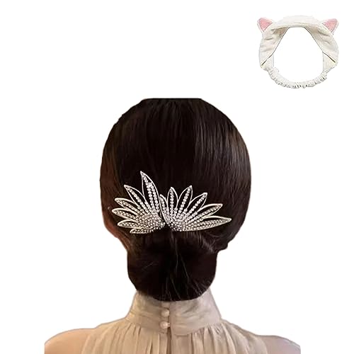 Rhinestone Flower Hair Clip, Ins Style Elegant Lazy Hair Curler, Rhinestone Hair Claw Clips, Rhinestone Hair Clips for Women (White Angel Wings) von Gienslru