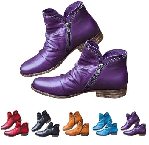 Stiefeletten Damen Westernstiefel Kurzstiefel Leder Cowboystiefel Orthopädische Boots mit Zipper Bequem Slip on Mittelalter Barfuss Schuhe Winter Herbstschuhe Blockabsatz Übergangsstiefel (41,D) von Gienslru