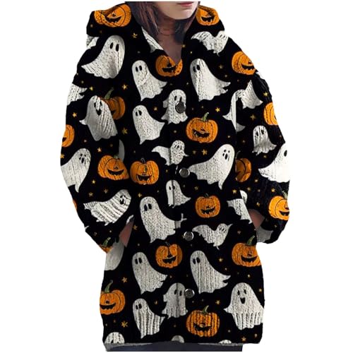 Strickjacke mit Kapuze Damen Grobstrickjacke Lang Halloween Pullover Geist Kostüm Bunt Grobstrickjacke Weihnachtspullover Lustig Strickpullover Oversize Sweatshirt Strickmantel Winter Sweaters von Gienslru