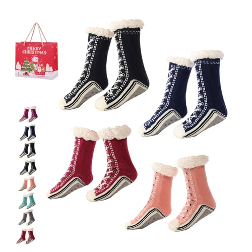 Ultra-Thick Cashmere Slipper Home Socks, Slipper Socks with Grippers for Women, Non-slip Soft Cozy Socks (E*4, Erwachsene, Damen, Einheitsgröße, Alphanumerisch, EU Schuhgrößensystem, M) von Gienslru
