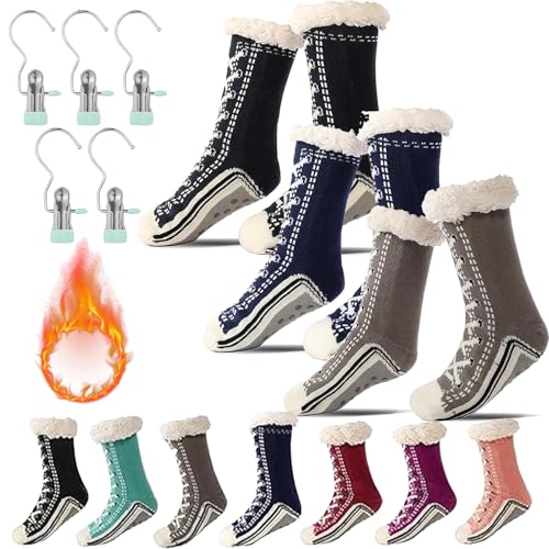 Ultra-thick Cashmere Slipper Home Socks, Briskrhythm Socken, Rutschfeste, Warme Kaschmir-Hausschuhsocken für Den Winter (3 Stück A, Erwachsene, 34, Numerisch (von/bis), EU Schuhgrößensystem, 45, M) von Gienslru