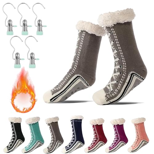 Ultra-thick Cashmere Slipper Home Socks, Briskrhythm Socken, Rutschfeste, Warme Kaschmir-Hausschuhsocken für Den Winter (Grau, Erwachsene, 34, Numerisch (von/bis), EU Schuhgrößensystem, 45, M) von Gienslru