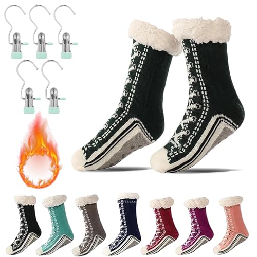 Ultra-thick Cashmere Slipper Home Socks, Briskrhythm Socken, Rutschfeste, Warme Kaschmir-Hausschuhsocken für Den Winter (Grün, Erwachsene, 34, Numerisch (von/bis), EU Schuhgrößensystem, 45, M) von Gienslru