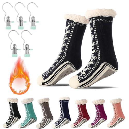 Ultra-thick Cashmere Slipper Home Socks, Briskrhythm Socken, Rutschfeste, Warme Kaschmir-Hausschuhsocken für Den Winter (Schwarz, Erwachsene, 34, Numerisch (von/bis), EU Schuhgrößensystem, 45, M) von Gienslru