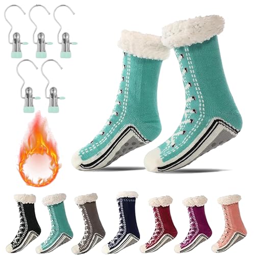 Ultra-thick Cashmere Slipper Home Socks, Briskrhythm Socken, Rutschfeste, Warme Kaschmir-Hausschuhsocken für Den Winter (Seeblau, Erwachsene, 34, Numerisch (von/bis), EU Schuhgrößensystem, 45, M) von Gienslru