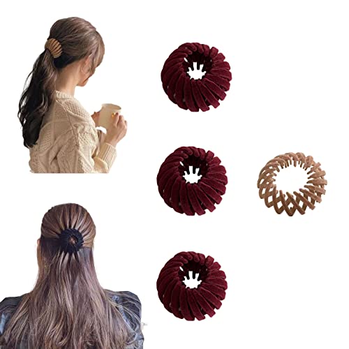 Zabernim Birds Nest Magic Hair Clip, Zabernim Hair Clip, Lazy Bird's Nest Plate Hairpin, Expandable Horsetail Holder Hair Pin, Zabernim Hair Clip for Women (Red 3PCS) von Gienslru