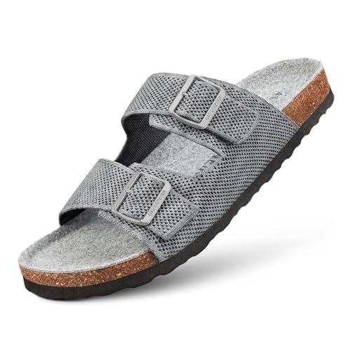 GIESSWEIN Merino Slides Men - Pantolette mit ergonomischem Korkfußbett - Komfort Sandale mit stufenlos verstellbaren Riemen aus Ajour-Strickstoff - Slipper mit angenehmer Merino Decksohle von Giesswein