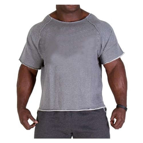 Herren Baumwolle Casual T-Shirts Gym T-Shirt Fledermausärmel Fitness Bodybuilding Rag Shirt Rundhals Trainingsoberteile (Color : Gray1, Size : L) von GifrAn