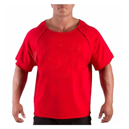 Herren Baumwolle Casual T-Shirts Gym T-Shirt Fledermausärmel Fitness Bodybuilding Rag Shirt Rundhals Trainingsoberteile (Color : Red1, Size : L) von GifrAn