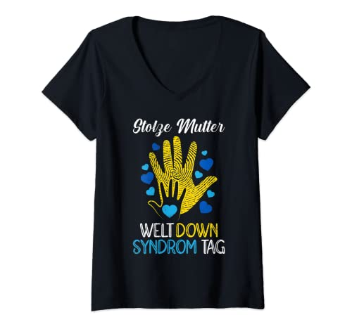 Damen Stolze Mutter Awareness Welt Down Syndrom Tag T-Shirt mit V-Ausschnitt Damen Stolze Mutter Awareness Welt Down Syndrom Tag T-Shirt mit V-Ausschnitt von Gift Down Syndrome Awareness Trisomie 21