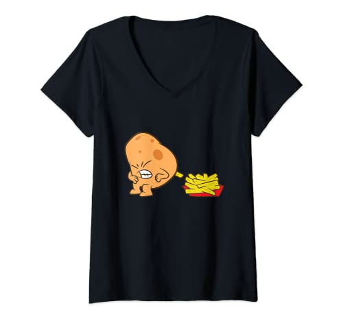Damen Lustige Kartoffel und Pommes Frites T-Shirt mit V-Ausschnitt Damen Lustige Kartoffel und Pommes Frites T-Shirt mit V-Ausschnitt von Gift For Potatoes