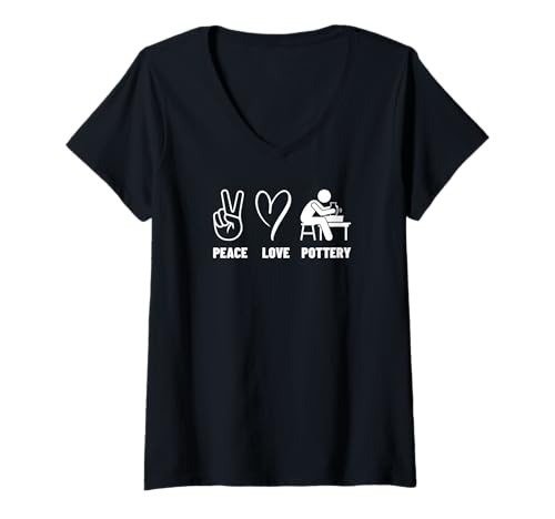 Damen Peace Love Pottery Herren Damen Keramik Künstler Lustige Keramik T-Shirt mit V-Ausschnitt Damen Peace Love Pottery Herren Damen Keramik Künstler Lustige Keramik T-Shirt mit V-Ausschnitt von Gift For Pottery Artist And Pottery Teacher