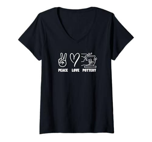 Damen Peace Love Pottery Herren Damen Keramik Künstler Lustige Keramik T-Shirt mit V-Ausschnitt von Gift For Pottery Artist And Pottery Teacher