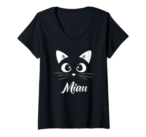 Damen Miau - Katze T-Shirt mit V-Ausschnitt Damen Miau - Katze T-Shirt mit V-Ausschnitt von Gift Idea - Outfit - Funny - Women Men - Kids Cat