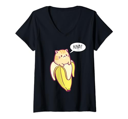 Damen Bananya Banana Lustige Katze für Männer und Frauen T-Shirt mit V-Ausschnitt Damen Bananya Banana Lustige Katze für Männer und Frauen T-Shirt mit V-Ausschnitt von Gift Ideas Kids Boy Girl