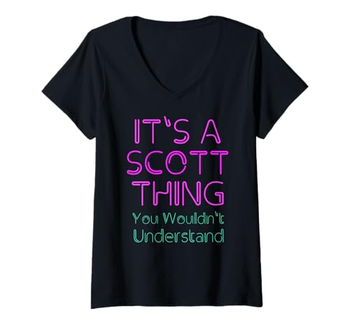 Damen Funny Vintage 90s Scott Surname Quote Family Group Photo T-Shirt mit V-Ausschnitt Damen Funny Vintage 90s Scott Surname Quote Family Group Photo T-Shirt mit V-Ausschnitt von Gift Ideas with Fun Sayings for Scott Family