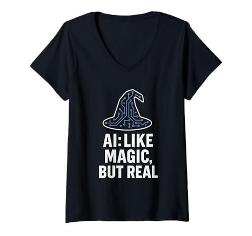 Damen Künstliche Intelligenz Tech Humor KI Like Magic But Real T-Shirt mit V-Ausschnitt Damen Künstliche Intelligenz Tech Humor KI Like Magic But Real T-Shirt mit V-Ausschnitt von Gift Shirt for Programmer, Data Scientist, Coder