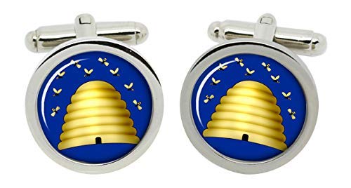 Gift Shop Bienenkorb Freimaurer Symbol Manschettenknöpfe in Chrom Verpackung von Gift Shop
