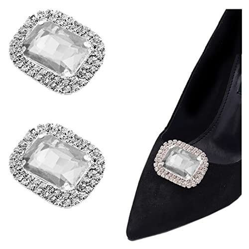 2 Stück quadratische große Strass-Schuhschnallen, Metall-Schuhclips, Schmuck-Dekoration, Schuh-Verzierungen für High Heels Pumps, One Size, Strass, Kein Edelstein von Gift girl