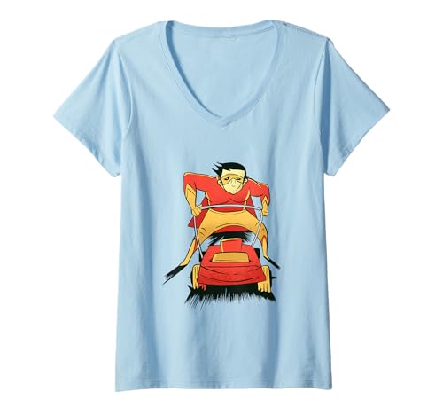 Damen Lawnmower Superhero Picture | Gardening Lawn Garden Home T-Shirt mit V-Ausschnitt Damen Lawnmower Superhero Picture | Gardening Lawn Garden Home T-Shirt mit V-Ausschnitt von Gift ideas for Home Owner Gardeners