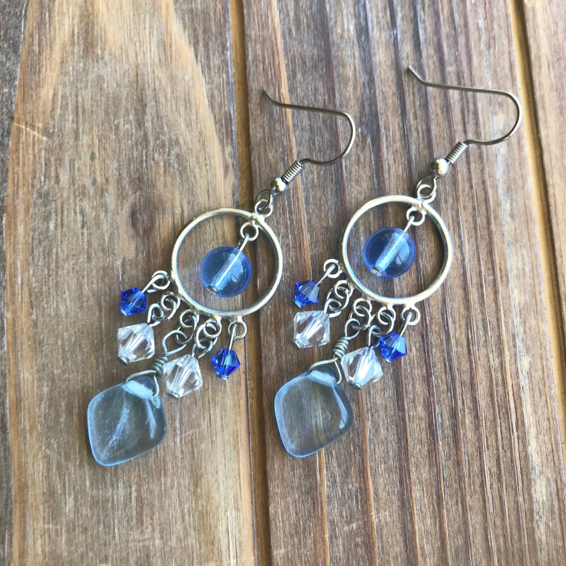 Blaues Und Klares Glas Kristall Ohrringe Blaues Und Klares Glas Kristall Ohrringe von GiftGalleria
