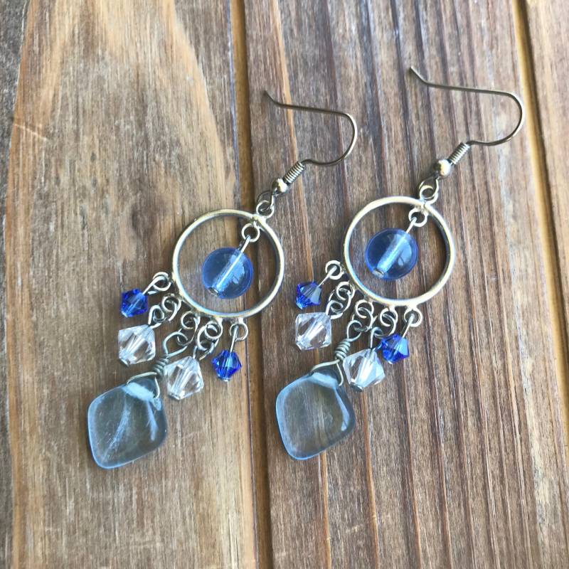 Blaues Und Klares Glas Kristall Ohrringe Blaues Und Klares Glas Kristall Ohrringe von GiftGalleria