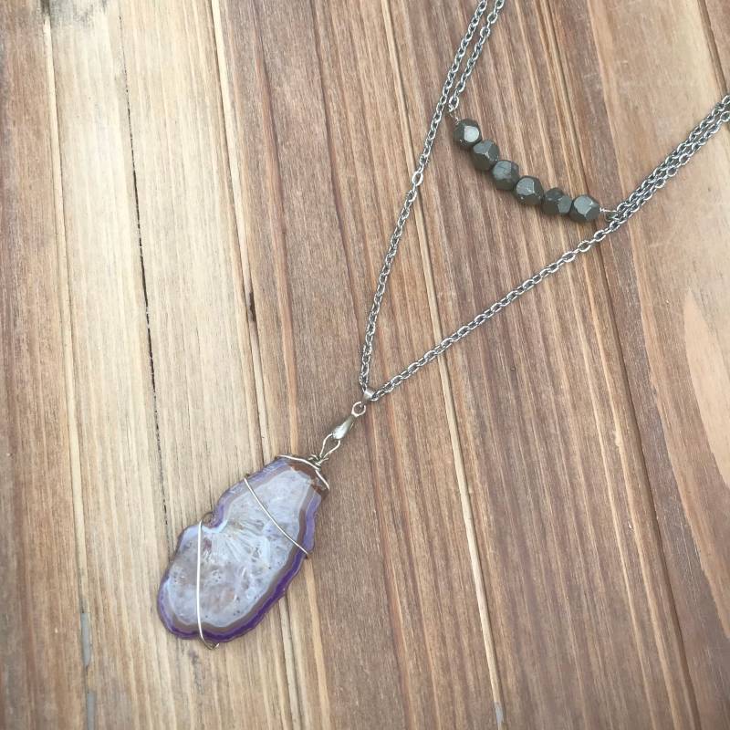 Doppelschicht Halskette Aus Lila Achat Und Pyrit Doppelschicht Halskette Aus Lila Achat Und Pyrit von GiftGalleria